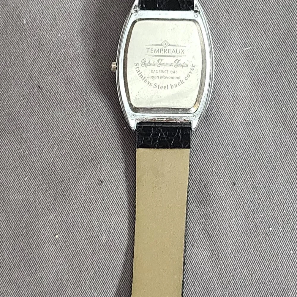 Tempreaux Black White Face w/Silver Accent Japan Mvmt Stainless Steel Back Watch